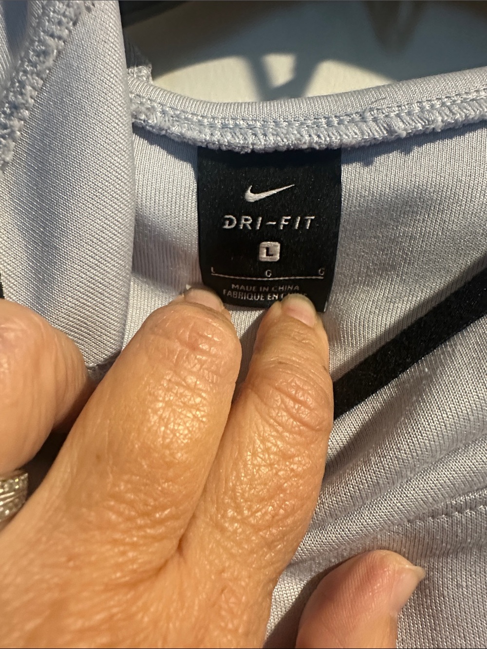Nike Two-Tone Hoodie in Light Gray and Navy with Red Swoosh - Picture 2 of 4